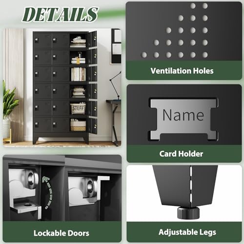 Lusiwry Metal Lockers for Employees-18 Doors Storage Locker with Shelves and Lockable Steel Cabinet for School,Gym,Office,Staff,Assembly Required,Black