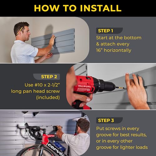 Heavy Duty 3'H X 4'W PVC Garage SlatWall Storage System (with Endcaps & Screws) - Modular Slat Wall Paneling for Garage Wall Organizer - Interlocking SlatWall Panels for Home & Commercial Use (Grey)