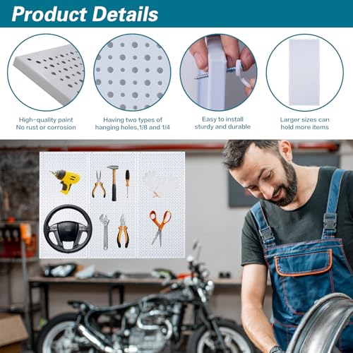 Daanxw Pegboard Rack Garage Storage Steel Horizontal PegBoard Pack,Steel Pegboard Heavy Duty- 3 Pack 16-Inch X 36-Inch Metal Peg Board Tool Organization Panels (White)