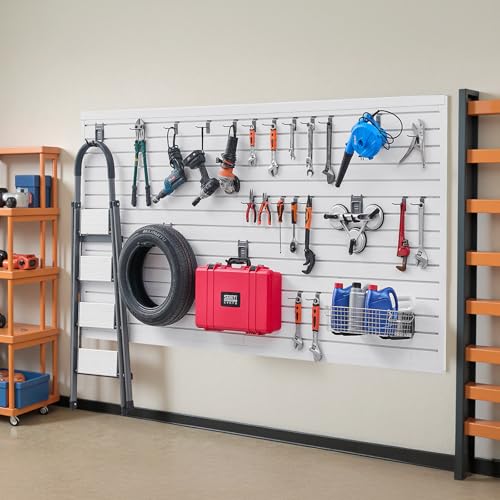 VEVOR Slat Wall Paneling, 8 x 4 ft, PVC Garage Slatwall with Accessories, White Slat Wall Easy-to-Install Adjustable Slatwall Panel with Coupling Structure & DIY Cutting, Fits for Storage & Display