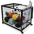 Ball Cart Garage Sports Equipment Organizer with Lockable Lid, Basketball Storage Bin for Indoor Outdoor, Rolling Exercise Ball Cart Holder for Gym, School, Club