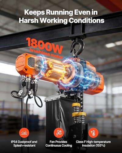 VEVOR 2-Speed Electric Chain Hoist 2200 lbs, G100 10ft Lifting Height, 120V 1-Phase Overhead Crane with 328ft Wireless & 8ft Wired Remote Control, Power Electric Hoist for Factory, Warehouse, Garage