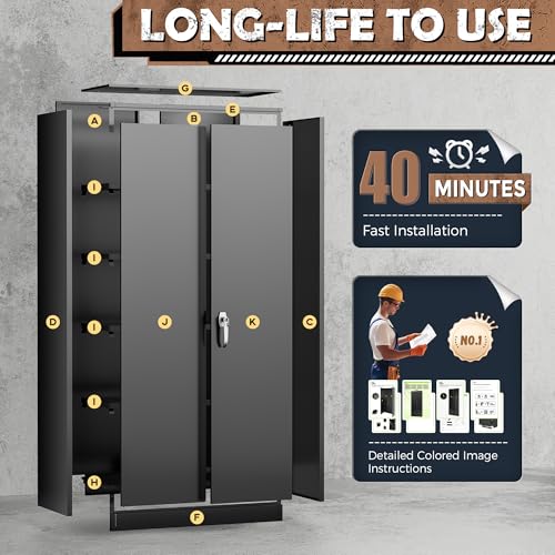 INTERGRAET Metal Storage Cabinet with Adjustable Shelves, Garage Storage Cabinets with Doors and Shelves, File Cabinets for Home Office, Kitchen Pantry Cabinet, 72''H, Black