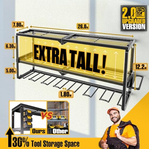 Spampur Power Tool Organizer for Tool Storage, Drill Holder Wall Mount with Screwdriver Organizer, Tool Holder for Garage Wall Organization, Heavy Duty Metal Tool Shelf with Battery Holder