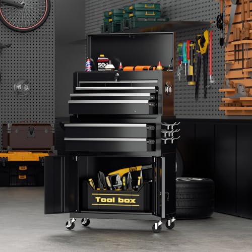 Omelaza 8-Drawer Rolling Tool Chest with Lock, Detachable Tool Cabinet Cart with Wheels, High-Capacity Mechanic Tool Organizer for Garage Workshop Warehouse Storage