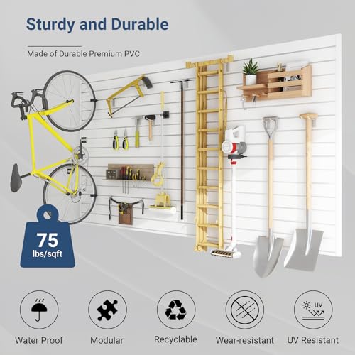 Neoaider Slatwall Panel 8 FT x 4 FT, Interlocking Slat Wall Paneling, Wall Mounted PVC Wallpanel, Suitable for Garage Storage and Organizer, Slatwall Board, Shelves - White