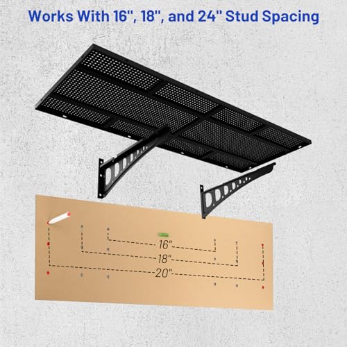 ZONEGRACE 2-Pack 1.5x4ft Garage Shelving Wall Mounted, 500 Lbs Heavy Duty Wall Shelves, Flat Metal Shelf Wall Mount For Garage Storage Wall With Complete Install Kit & Hooks, Black