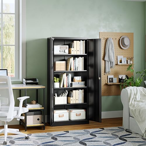 Letaya Metal Garage Storage Cabinets with Lock Door and Adjustable Shelves, Steel Tool Cabinets for Home,Office,Warehouse Organisieren (Black)