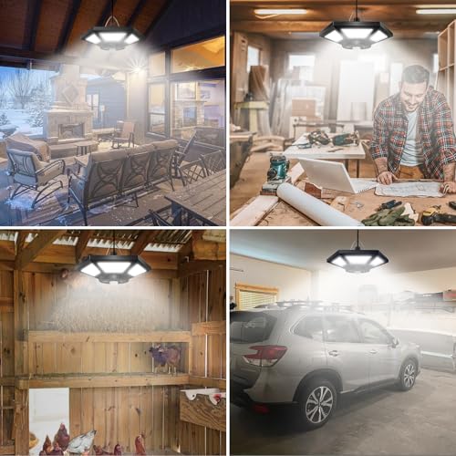 AEQ Solar Shed Light Indoor Outdoor Work in Daytime with Remote Control, 360° Lighting Waterproof Solar Indoor Lights with Motion Sensor/Timer/5 Modes for Home Garage Barn