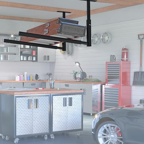 TRUSOON Adjustable Ladder Ceiling Rack, Kayak Overhead Garage Storage Rack, Garage Ceiling Storage for Kayak, Ladder, Surfboard, Snowboar Overhead Hanger, Holds 150 lbs, Black