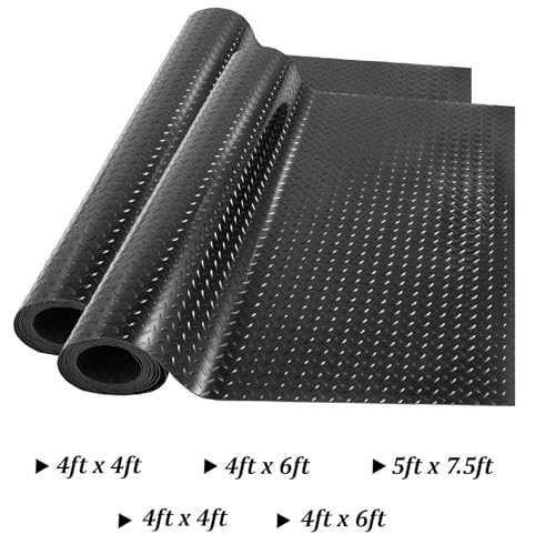 THABATAD 4 x 6 FT Heavy Duty Garage Floor Mat, 2.5 mm Thickness Garage Car Mat for Garage Floor, Golf Cart Parking, Water/Stain Resistant Floor Runner (Embossed Diamond Plate), Red