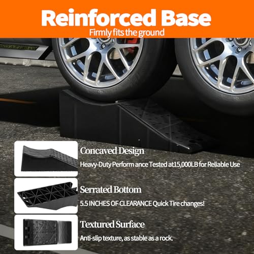 Oivjckx 2 Piece Tandem Wheel Ramp, Portable Car Service Ramp, 5.5in Tire Lift Trailer Wheel Jack RV Flat Tire Ramp, for Routine Tire Replacement Repairs