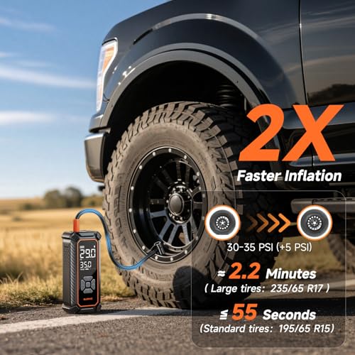 OlarHike Tire Inflator Portable Air Compressor, Lightning-Fast Inflation, Dual Power - 6000mAh & 12V DC, Cordless Air Pump for Car Tires, Bikes, Motorcycle, Balls with LED & Digital Pressure Gauge
