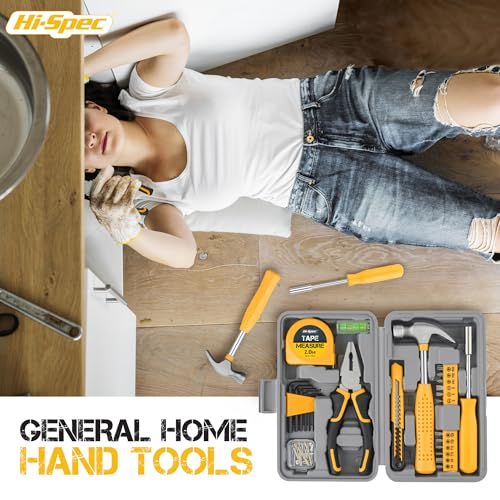 Hi-Spec Small Tool Box for Home and Office DIY, 25-Piece Yellow Mini Tool Kit Set for Basic Household Repairs in a Portable Toolbox Case.