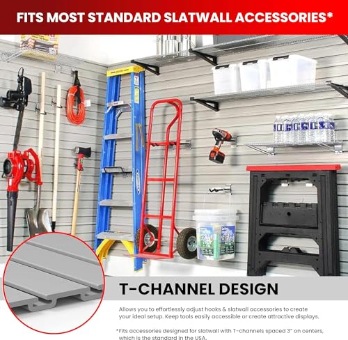 Heavy Duty 8x4 PVC Garage SlatWall Storage System (with Endcaps & Screws) - Modular Slat Wall Paneling for Garage Wall Organizer - Interlocking SlatWall Panels for Home & Commercial Use (White)