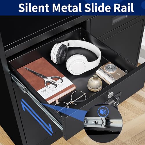 Yizosh Metal Storage Cabinet with 2 Drawers and Locking Doors,- 41.3" Steel Lockable Storage Cabinet with Shelves for Home Office,Garage,School (Black)