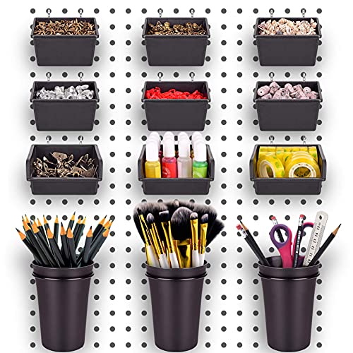 G.CORE 12 Pack Pegboard Bins PegBoard Cups with Hooks & Loops, Peg Board Hooks Assortment Organizer Accessory, Various Tools Storage Arrange Kit for Garage Craft Workshop Workbench