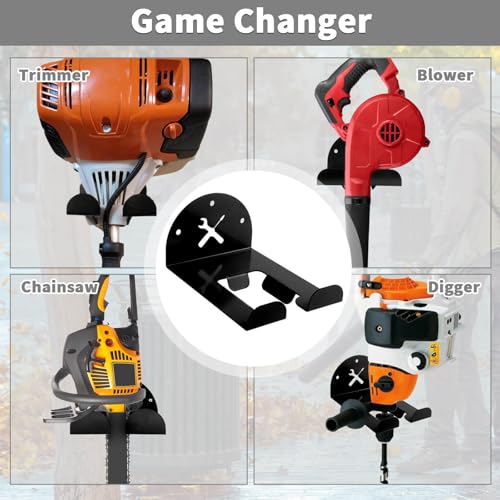 Upgraded Trimmer Rack Wall Mount - 8" Heavy Duty Weed Eater Hanger for Garage Wall, Garden Power Tool Holder Organizer Hooks for Grass Trimmer, Hedge Trimmer, Leaf Blower and Chainsaw, Black, 4 Pack