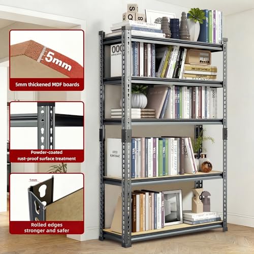 Lionhon Garage Shelving Heavy Duty, 2450LBS Metal Storage Shelves 5 Tier, Adjustable Shelving Unit 36" W x 16" D x 72" H, Boltless Garage Storage Rack for Garage Basement, Pantry, Warehouse 1Pcs