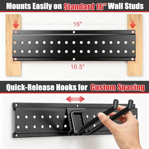 ZICANYCO Garage Tool Organizer Wall Mount 49.5 inches with 10 Adjustable Heavy-Duty Hooks, Garage Organization, Garden Tool Storage Rack, Yard, and Shed, Holds Up to 400 lbs
