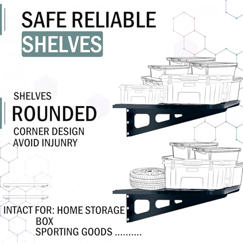2-Pack 2x4ft Garage Wall Shelving, 2 Shelf Total 8 ft(L) Garage Shelving Wall Mounted – Heavy-Duty Storage Shelves, Perfect for Holding Storage Bins, Sporting Goods, Tools, and More Space-Saving