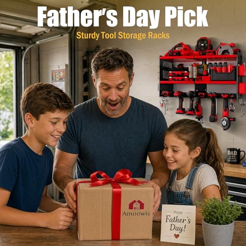 Spampur Fathers Day Gift – Power Tool Organizer Wall Mount with Charging Station, 420 lb Capacity 3-Tier Storage Rack Holds 6 Drills, Side Slots for Screwdrivers & Bits, Garage Storage for Men Gifts