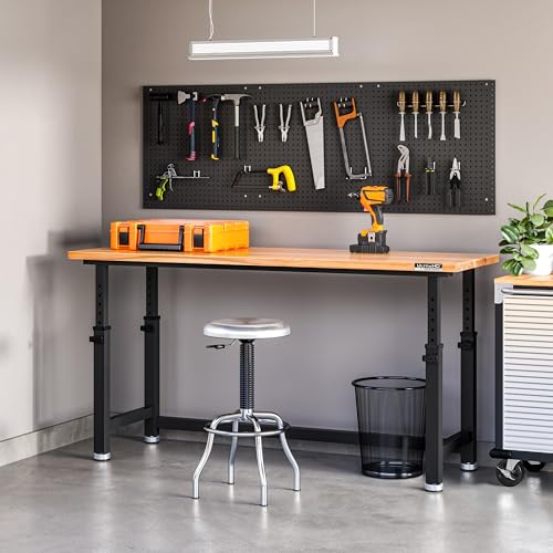 Seville Classics UltraHD Heavy Duty Workbench Table w/Solid Wood Top, 1000 lbs. Weight Capacity Workstation for Garage, Warehouse, Workshop, Graphite, 72" W x 25" D x 28.5" to 42" H Desktop