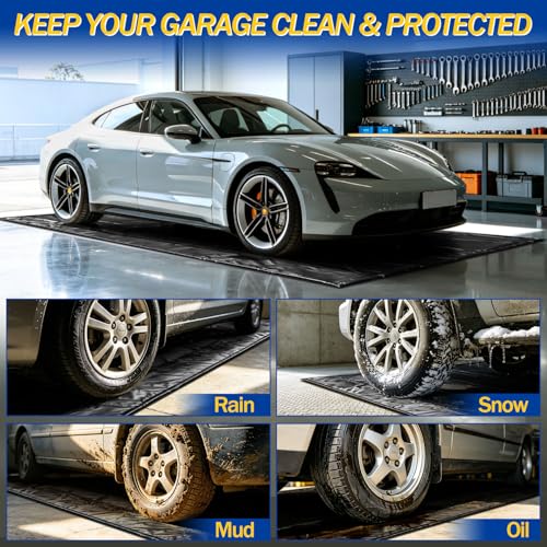 Bamgoten (7'9"× 18'）Garage Mats for Floor,1.2-Inch PVC Raised Edges for Cars SUVs Trucks for Residential Garages, Parking Lots, Warehouses and Repair Shops, Includes Gloves, Scraper, and Velcro Straps