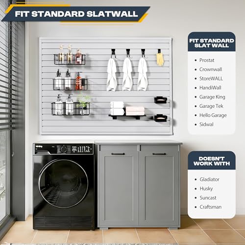 35Pcs Slatwall Accessories Kit, with Slatwall Hooks, Baskets, Shelves, Bins, Heavy Duty Slat Wall Accessory for Garage Organization, Workshop & Utility Room