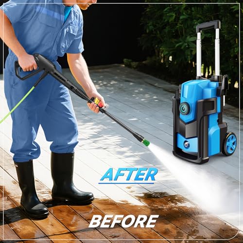 Electric Pressure Washer, 5000 PSI 4.0 GPM Heavy Duty Power Washer, with 4 Nozzles,Foam Cannon,33FT Hose Reel and 500ml Soap Bottle for Home/Cars(Light Blue)