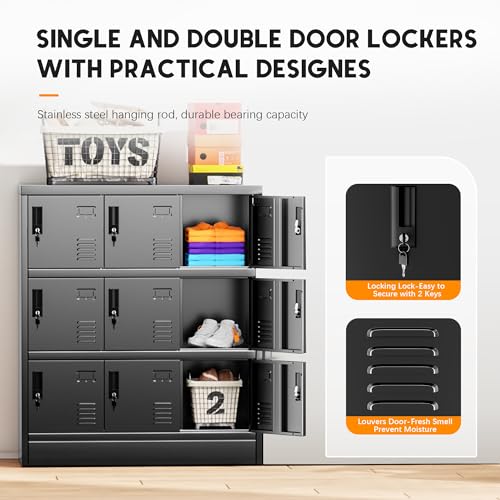INTERGREAT 9 Door Storage Locker for Employee, Metal Locker for Office, Gym, Shool, Lockable Steel Locker with Lock and Card Slot for Home, Garage, Black