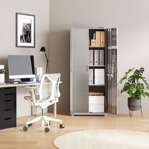 Seville Classics UltraHD Solid Steel Lockable Metal Storage Cabinet Locker Organizer, w/Adjustable Shelves for Garage, Warehouse, Office, Classroom, Granite, 30" W x 18" D x 72" H
