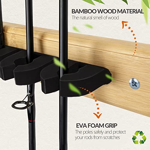 THKFISH Fishing Rod Racks Fishing Rod Holders for Garage Wood Fishing Pole Wall Rack Store 7 Fishing Rod Combos,1 Pair