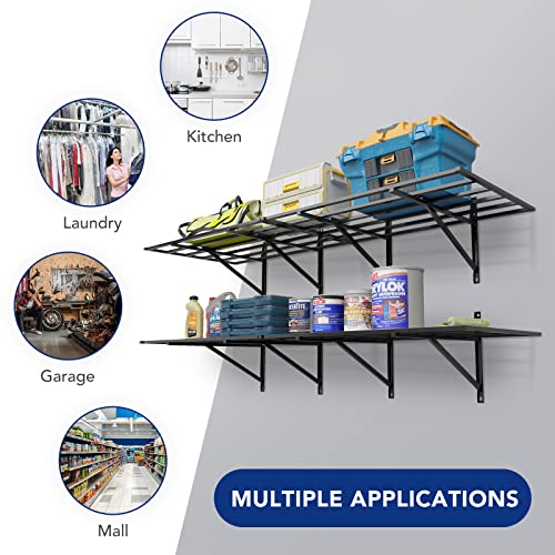 FLEXIMOUNTS 2x6ft Heavy Duty Garage Storage Shelving, 1600lbs Total Weight Capacity, 2 Pack Wall Organization System, 24 x75inch Rack Floating Shelves, Pro Series