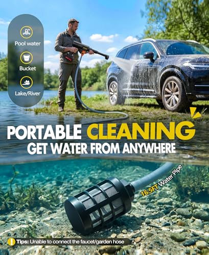 PoolLeader Cordless Car Cleaning Tool, Lightweight Portable Car Cleaner with 6-in-1 Nozzle & Foam Cannon, Battery Operated Cordless Car Wash Spray, Handheld Wash Machine for Car, Patio, Home - Yellow