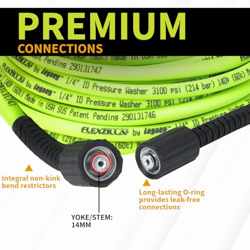Flexzilla Pressure Washer Hose with M22 Fittings, 1/4 in. x 50 ft., ZillaGreen - HFZPW3450M-E