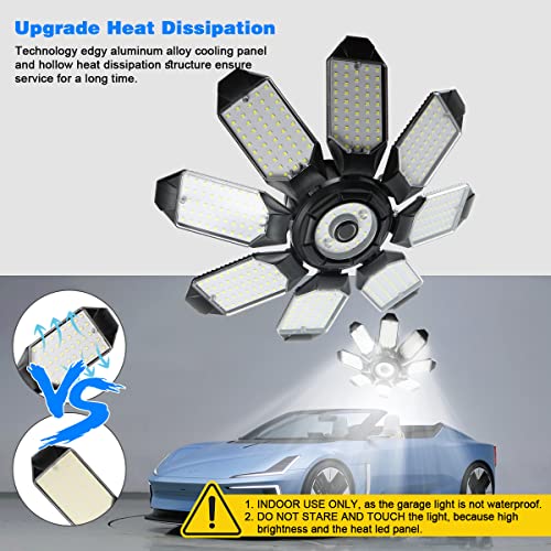 POLARPRA Garage Lights - 40000LM Super Bright Garage Lights Ceiling Led w/ 8 Deformable Panels Compatible for E26/E27 Screw in Socket Garage Lighting Bulb for Barn Basement Shops Attic - 2Pack