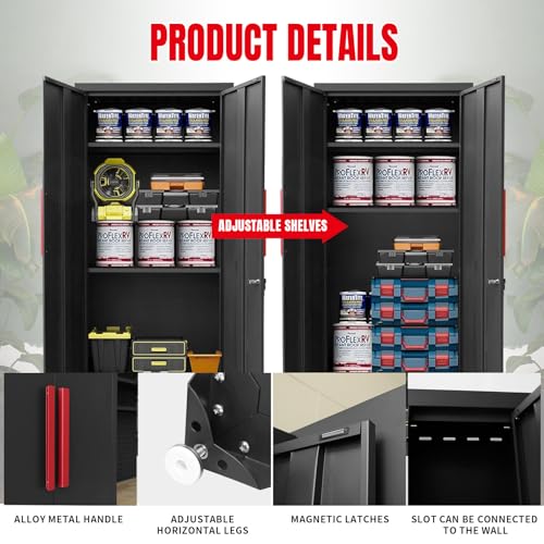 Torin Garage Storage Cabinets System, 8-Pcs Workshop Cabinet Set in Black, Included Steel Cabinets Drawers Rolling Chest and Pegboard,Locked Garage Storage Cabinet