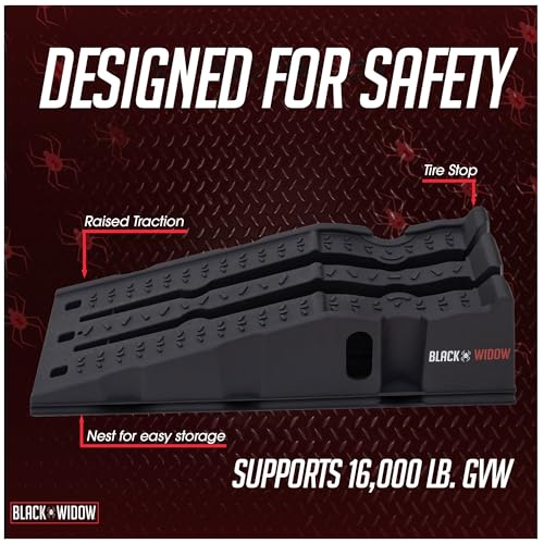 Black Widow Car Service Ramps for Oil Change, 8,000 lb GAWR, 6.25" Lift