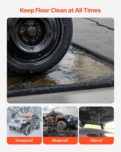 VEVOR Containment Mat, 8 ft 6 in x 20 ft, Non-Slip PVC Garage Floor Mat with a Cleaning Squeegee, Heavy Duty Durable Waterproof Protection from Snow, Rain and Mud for Cars SUVs Trucks Parking, Black