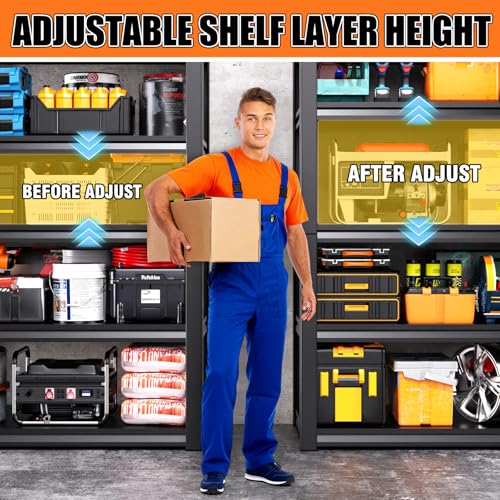 KORVENA 71.2''H /35.4''W Storage Shelves Adjustable Garage Shelving,Heavy Duty Shelving Unit,5T Tall Garage Shelves，Metal Standing Shelf Units,Utility Rack for Kitchen Warehouse Industrial Basement