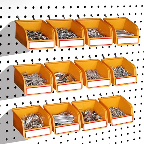 ELEAD Pegboard Bins Organizer Set 12-Pack - Durable Storage Tray for Screws, Nuts, Bolts, Hardware, Crafts, Accessories | Fits Standard Pegboards | 16 Labels for Garage Workshop Craft Room