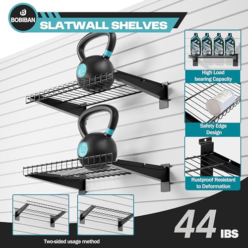 BOBIBAN 24PCS Slatwall Accessories Set, Includes Metal Slatwall Baskets, Shelves and Hooks, Heavy Duty Slat Wall Organizer Kit for Shops, Garage and Room Storage (Black,24pcs)