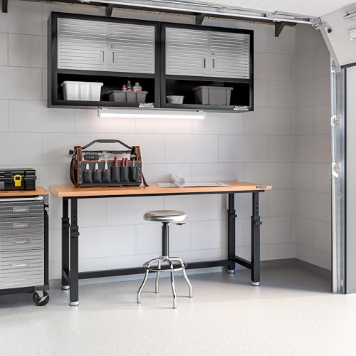 Seville Classics UltraHD Heavy Duty Workbench Table w/Solid Wood Top, 1000 lbs. Weight Capacity Workstation for Garage, Warehouse, Workshop, Graphite, 72" W x 25" D x 28.5" to 42" H Desktop