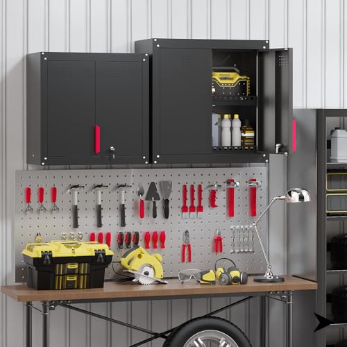 Eltean 30" Garage Wall Cabinet, Metal Wall Cabinet with Lock & Adjustable Shelf,Heavy-Duty Black Garage Storage Cabinet,Ventilated Metal Wall Cabinets for Workshop & Tools