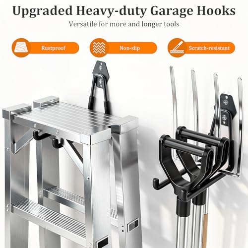 Housolution Steel Garage Hooks - 30Pack Anti-Slip Coating, Heavy Duty Wall Mount Hooks for Bikes, Garden Tools, Ladders, Hose, Bulk Items Ropes, Garage Tool Organizer with Extension Cord Wrap, Black