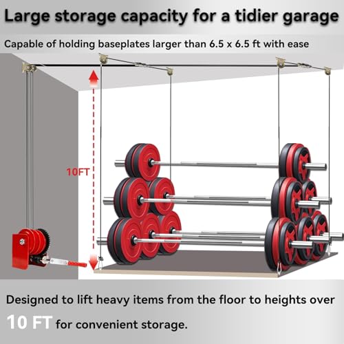 Adjustable Overhead Garage Storage Lift – Heavy-Duty Ceiling Hoist System with Hand Crank, 300 lbs Capacity, Space-Saving Garage Organizer, Easy Installation