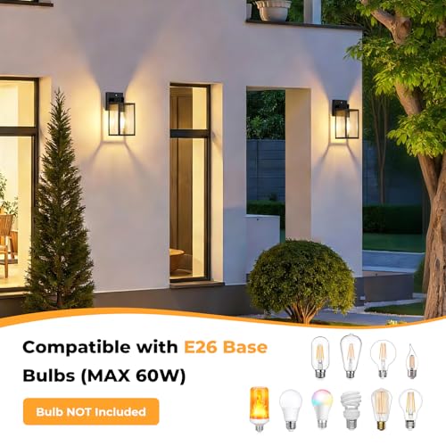 FOLKSMATE 2 Pack Dusk to Dawn Outdoor Wall Light Fixtures, Exterior Porch Light, Waterproof Wall Sconces Lanterns, Sensor Lighting Wall Mount for House Doorway Garage, Black