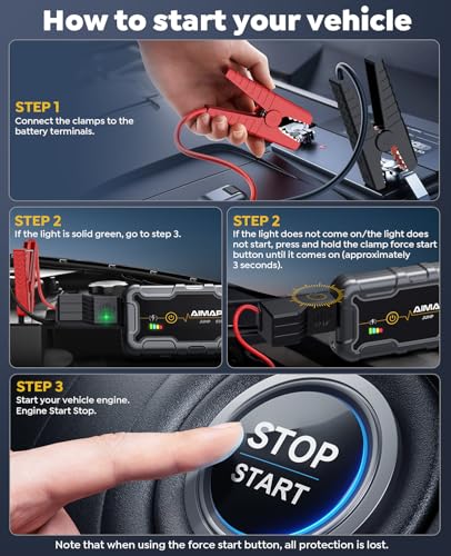 AIMAPOW Portable Car Battery Jump Starter 8000A 20000mAh Jump Box, Car Jumper Starter Portable Jumper Cables for car(AllL Gas/10L Diesel), Fast Charge, Lights, Compact