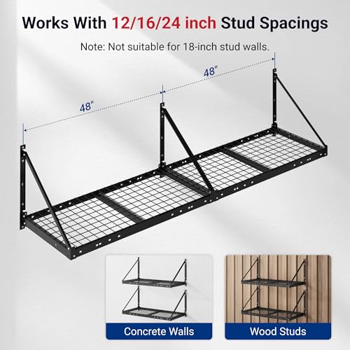 FLEXIMOUNTS 2-Pack 2x4ft Garage Wall Shelving - Heavy Duty Garage Storage Rack, 660lbs Load Capacity with Brace Guardrail, Organization System for Tools, Bins, Utility Room, Pro Series
